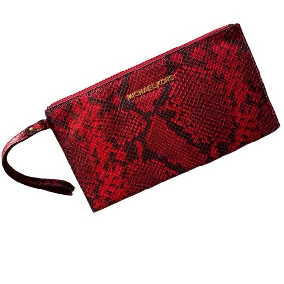 Michael Kors Red Python Embossed Wristlet - Picture 2 of 8